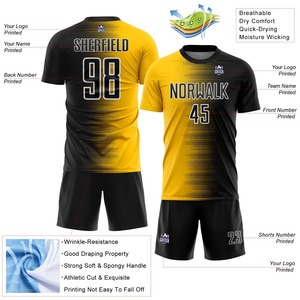 Maillot de football personnalisé jaune et noir à manches courtes, col rond, anti-humidité, 100 % polyester, impression par sublimation, pour homme adulte - Product Image 5