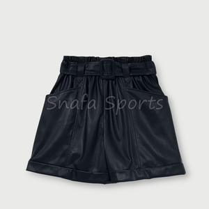 2026 Custom Women Breathable 100% Leather made Sublimation Shorts with <b>Drawstring</b> Feature Women Leather Shorts for Sale - Product Image 6