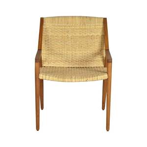 Silla de Comedor de Madera de Teca Hecha a Mano con Asiento de Ratán Tejido Natural – Muebles Minimalistas para Restaurantes, Cafés y Hoteles al por Mayor - Product Image 4