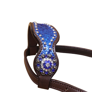 Western Leather Headstall Set with Royal <b>Blue</b> <b>Glitter</b> Big Chunk Sparkles and Bling Rhinestone Conchos - Product Image 3
