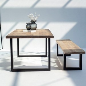 Table à manger en bois Vandana Aureo Nimbus avec plateau massif de 4 cm d'épaisseur et design contemporain - Product Image 6