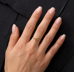 925 Sterling Silver Gold Plated Starfish Design <b>Ring</b> With Turquoise Stone Minimalist Style Unisex Everyday Wear Gemstone <b>Ring</b> - Product Image 6