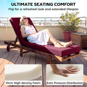 Cuscino per Chaise Longue da Esterno Rosso 53x183 cm, Spessore 10 cm con Lacci per Mobili da Giardino - Product Image 4