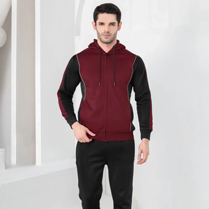 Ensemble de survêtement homme slim fit en coton et polyester, sweat à capuche zippé et pantalon de jogging respirant et extensible pour la gym et l'entraînement - Product Image 1