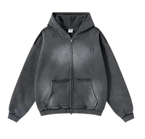 Sweat à capuche pour homme 100% coton, coupe courte, épaules tombantes, uni, de luxe, effet délavé soleil, délavé à l'acide, personnalisé, tendance et vieilli - Product Image 3