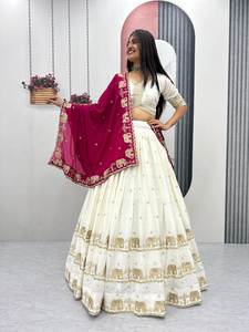 LAHENGA CHOLI DUPATTA, TELA DE SEDA CHINON PURA, TRABAJO DE BORDADO CON HUELLAS DE HUELLAS DE SEDA - Product Image 2