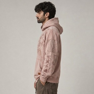 Vintage Embroidery Hoodie Distressed Wash Casual <b>Pullover</b> Sweatshirt with Stylish Details and Comfortable Fit <b>Men</b> - Product Image 3