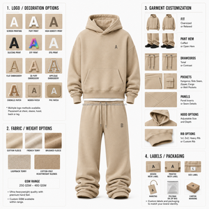 Ensemble de survêtement personnalisé avec logo imprimé en relief, coupe ample, en molleton épais, avec taille élastique et cordon de serrage, vêtements de sport - Product Image 3