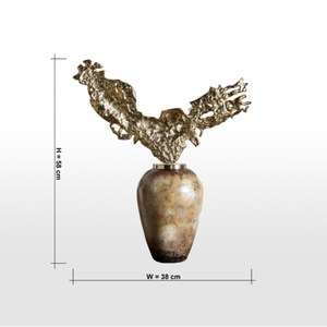 Vase sur pied haut en marbre gris et doré à effet abstrait, sélectionné par la boutique, avec des anneaux dorés imbriqués, pour la décoration de mariage - Product Image 6