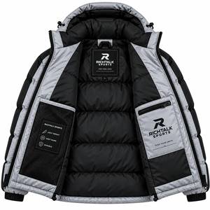 Chaqueta Acolchada con Capucha para Hombre, Cálida, Cortavientos, con Bloques de Color, Cierre de Cremallera, Estilo Deportivo, Acolchado Grueso de Poliéster, Parte Delantera Suave - Product Image 4