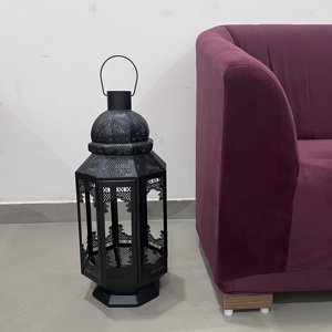 Black Metal Floor Standing Candle Holder <b>Large</b> Hollow Out Arabic Style Decorative Lamp for Home & Wedding - Product Image 5