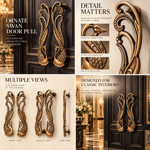 Poignée de porte baroque en forme de cygne, finition dorée, avec relief plumeux et détails botaniques courbés, pour entrées majestueuses - Product Image 6
