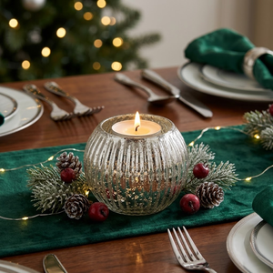 Porte-bougie à la bougie tealight en verre mercure antique |   Votive en argent personnalisé |   Décoration de la maison, Noël, mariage, décoration de table festive. - Product Image 2