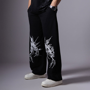 Pantalon de survêtement ample noir pour homme, style streetwear, taille haute, couleur unie, en molleton épais pour l'hiver - Product Image 1