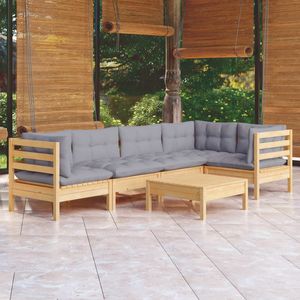 Conjunto de Muebles de Jardín de Madera de Pino Sólido Gris con Tela 100% Poliéster - Product Image 1