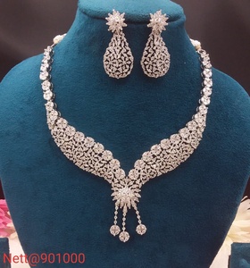 Classic <b>Silver</b> Plated Crystal Necklace and Earring <b>Set</b> with Flower Pattern for Women Wedding Jewelry - Product Image 2