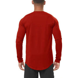 T-shirt à manches longues pour homme, gris, col rond, coupe classique, couleur unie, décontracté, tricoté en coton respirant - Product Image 5