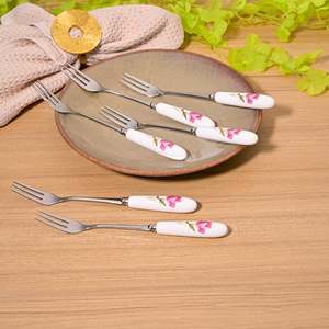 Chic Set of 6 Ceramic Rosebud <b>Forks</b> Stainless Steel Handle for Dessert Fruit for Home Restaurant Use Great for Back to School - Product Image 2