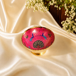 ชาม meenakari ทองเหลืองสีทองหรูหราพร้อมรายละเอียดลวดลายนกยูงมีจำหน่ายในราคาขายส่ง - Product Image 4