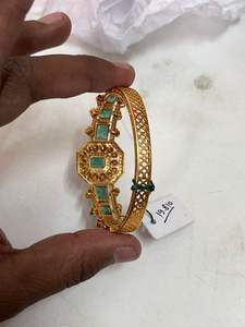 Natural Silver <b>Bangle</b> with Lab Grown Emerald Indian Design Trendy Women's Engagement Jewelry - Product Image 3