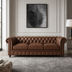 Luxury Brown Leather Chesterfield <b>Sofa</b> 3 Seater Manufacturer Tufted Couch for Hotel Lobby Living Room Export - Product Image 1