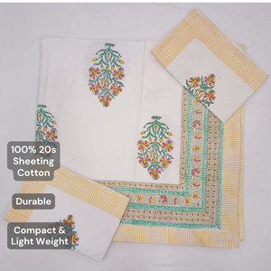 Premium Indian Artisanal Hand <b>Block</b> Printed Pure Cotton Classic Floral <b>Bed</b> Sheet Set King Size Soft Breathable Durable Hospital - Product Image 4