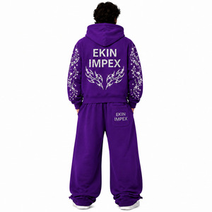 Conjunto Deportivo de Lujo con Pedrería Morada Real para Hombre, Sudadera con Cremallera y Detalles de Cristal, y Pantalones Deportivos de Pierna Ancha, Estilo Urbano - Product Image 2