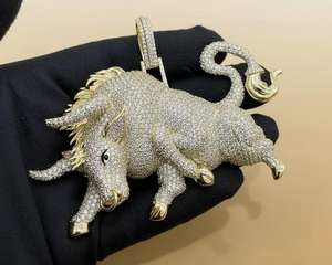 Colgante de Plata 925 con Moissanita VVS de Corte Redondo para Hombre, Estilo Hip Hop, con Incrustaciones, Pasa el Test de Diamante, Regalo para Amantes de Animales - Product Image 1