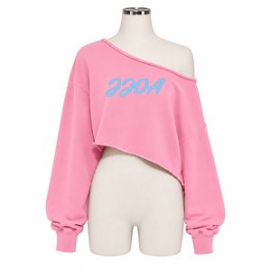 Wholesale Greek Jack And Jill Of America Inc. <b>Clothing</b> <b>Women</b>’s Embroidered Asymmetrical Off Shoulder Crop Sweatshirt Top - Product Image 5