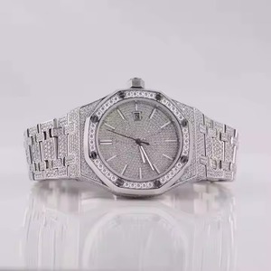 Montre de luxe pour homme en acier inoxydable sertie de diamants, cadran octogonal, mouvement à quartz, affichage analogique, 40 mm, fermoir déployant, verre saphir - Product Image 1