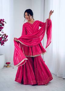 ชุดกระจกงานออกแบบ MAL Chanderi kurti sharara พร้อมลูกไม้ dupatta - Product Image 5