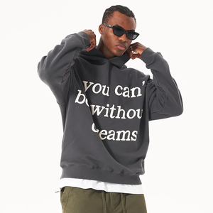 Sweat-shirt à capuche unisexe surdimensionné gris foncé en polaire polyester, design décontracté avec poches, 310 g/m², logo brodé sur le devant, personnalisable - Product Image 1
