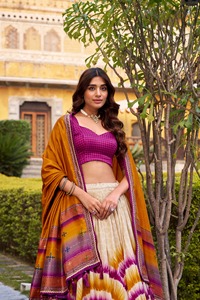 Indian Ethnic Traditional Designer Tussar Silk Lehenga Choli with Tie <b>Dye</b> Print for Wedding Outfit for Women Floor Length Wear - Product Image 2