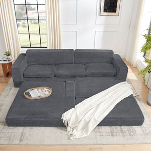 Divano Componibile Moderno Minimalista a L con Seduta Sinistra in Velluto a Coste, Divano Letto Comprimibile Stile B - Product Image 5