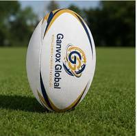 Ganvox Global Beyaz Rugby Topu Mavi ve Altın Logolu Hafif Dayanıklı Bütil İç Lastikli Promosyon Spor Malzemesi Dış Mekan Kullanımı