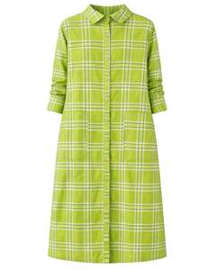 Vestido Camisero Largo a Cuadros Verde Personalizado para Mujer, Vestido Midi Casual a Cuadros con Botones, Fabricante Mayorista Personalizado - Product Image 1