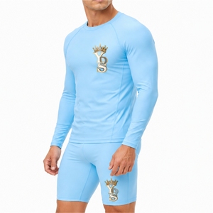 Custom Men <b>Long</b> <b>Sleeve</b> Shorts <b>Swimsuit</b> Embroidered Logo Quick Dry Stretch Fabric Eco-Friendly Anti-Bacterial Athletic Comfort - Product Image 3
