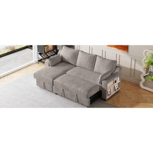 Divano letto estraibile da 90 \ "marrone chiaro divano letto convertibile a forma di L con Chaise portaoggetti e porte USB - Product Image 3