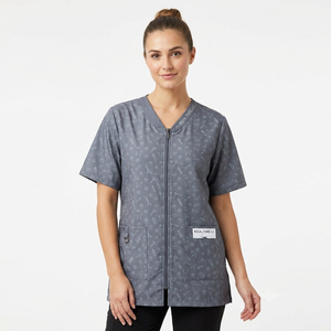 Blouse de toilettage pour animaux à manches courtes en polyester/nylon/coton avec fermeture éclair intégrale et taille ajustable pour salon de beauté et coiffure - Product Image 4