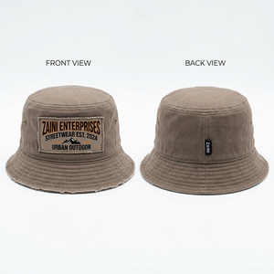 Unisex Bucket <b>Hat</b> Premium 280 GSM Cotton Canvas Washed <b>Navy</b> Custom Woven Patch Embroidery Heat Press Logo OEM ODM ZAINI ZI-043 - Product Image 1