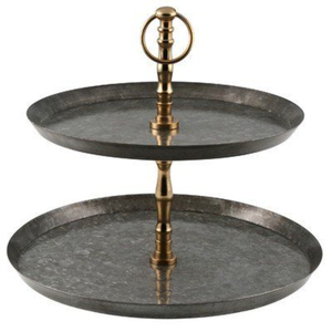 Soporte rústico de 3 niveles para pasteles, de metal galvanizado, bandeja duradera de hierro con asa de anillo dorado para postres de bodas y fiestas. - Product Image 4