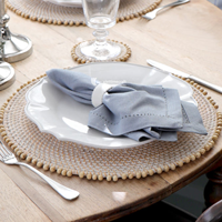Set de table rond vintage en osier écologique perlé, résistant à la chaleur, pour mariage et décoration intérieure, avec perles en bois artisanales