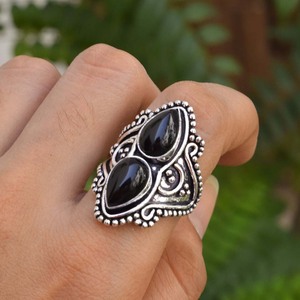 Bague en onyx noir de créateur, argent sterling 925, faite à la main, pierre précieuse, pour femme - Product Image 1