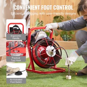 Macchina Elettrica per la Pulizia degli Scarichi da 250W, Spirale per Fognature da 50FT x 3/8 Pollici con Alimentazione Manuale, 4 Frese, Macchina Puliscitubi a Alimentazione Manuale - Product Image 6