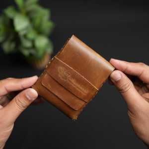 100% Handcrafted Full-grain Chrome Tan Genuine <b>Leather</b> 4” × 3” inch Vintage Style <b>Mens</b> Card <b>Wallet</b> - Product Image 1