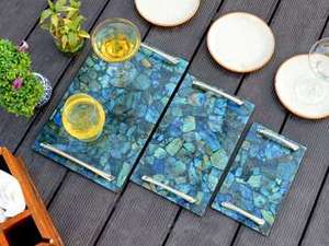 Plateau de service en marbre avec poignées, décoration de mariage, plateaux en marbre naturel, aspect luxueux, plateau de service en céramique de haute qualité - Product Image 4