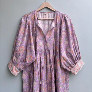 Vestido Casual Midi para Mujer, Tejido 100% Algodón, Liso, Manga Corta, Cintura Imperio, Estilo Babydoll, Cuello en V, Holgado, Funcional - Product Image 4