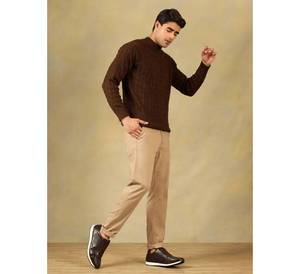 OEM Custom Heavyweight Men's Brown Cable Knit Sweater Long Sleeve Winter Pullover Knitted <b>Jumper</b> For Men Warm Male Knit Sweater - Product Image 4
