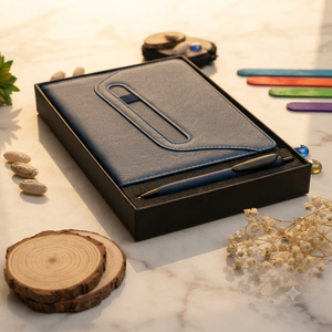 Ensemble cadeau de stylo à bille et agenda relié avec couverture en jute bleue Aurelux Premium, 192 pages, élégant pour les cadeaux d'entreprise professionnels - Product Image 4