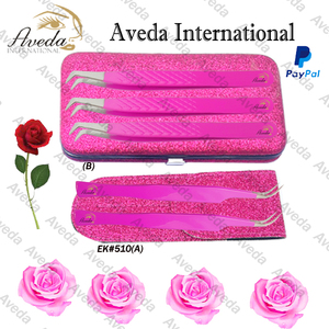 Pince à épiler professionnelle rose pâle pour volume russe, à pointe droite et angle de 90 degrés, revêtement poudré, plaquée or, pour cils - Product Image 5